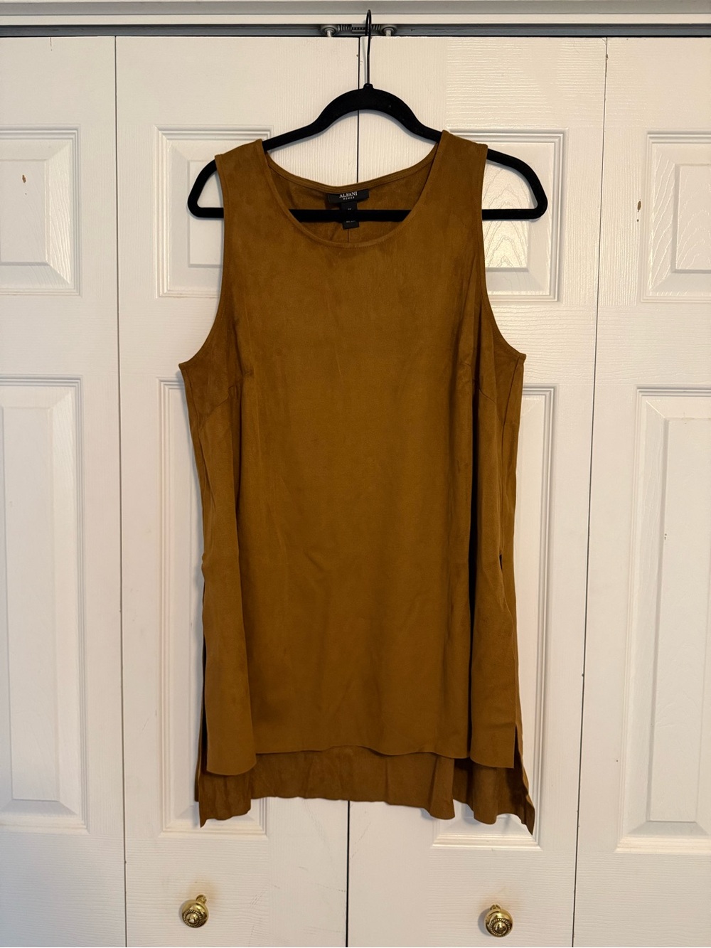 Arden B Suede-Look Sleeveless Tunic in Mustard Brown